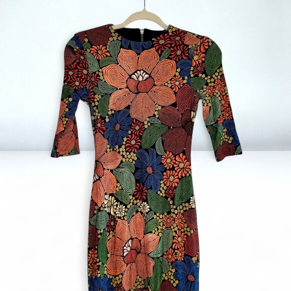 FARM Rio Black Stitched Flowers Lenzing Ecovero Viscose Midi Dress NWT - Picture 3 of 6